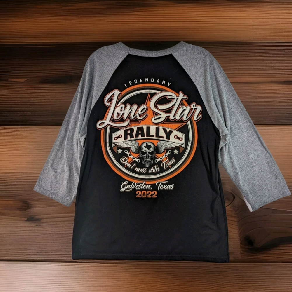 Texas Lone Star Rally Baseball Tshirt 2022 Biker Unisex L Black Gray Galveston
